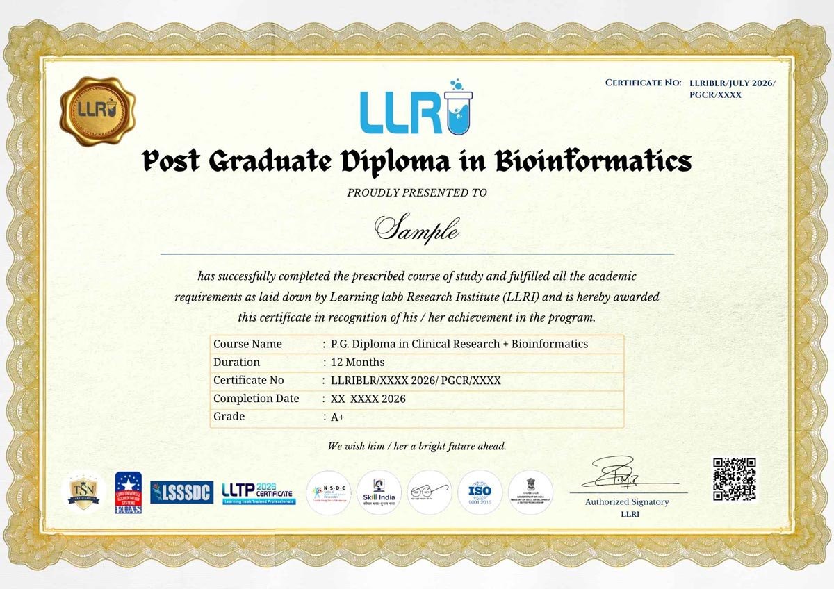 Post graduate diploma in Bioinformatics Certificate at llri
