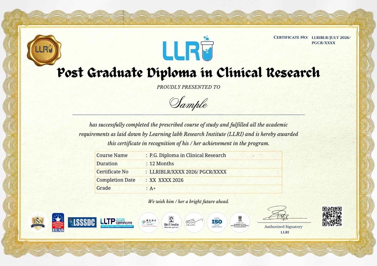 Post graduate diploma in Clinical Research Certificate at llri